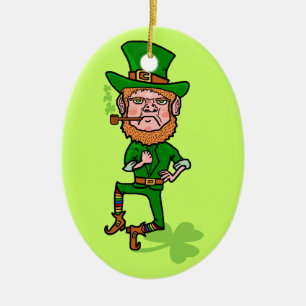 Funny Angry Lucky Irish Leprechaun Ceramic Tree Decoration