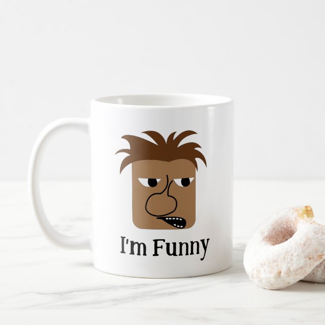 Funny Angry Man Face Funny Cartoon Coffee Mug (With Donut)