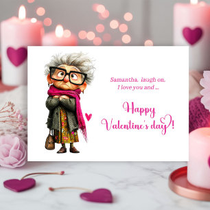 Funny Angry Old Lady Valentine Card Hot Pink
