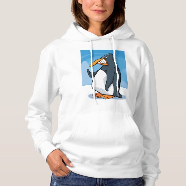 Funny Angry Penguin Cartoon Cool Waving  Hoodie (Front)