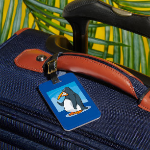 Funny Angry Penguin Cartoon Cool Waving Luggage Tag