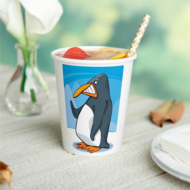 Funny Angry Penguin Cartoon Cool Waving  Paper Cups (Creator Uploaded)