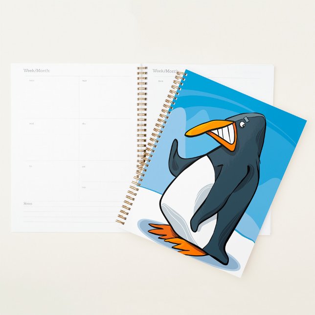 Funny Angry Penguin Cartoon Cool Waving  Planner (Creator Uploaded)
