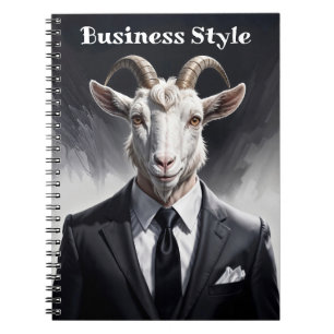 Funny animal boss surreal suited goat character notebook