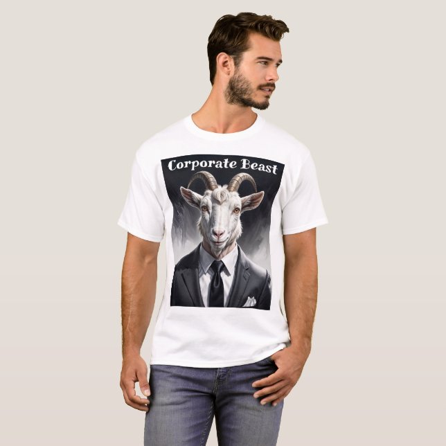 Funny animal boss surreal suited goat character T-Shirt (Front Full)