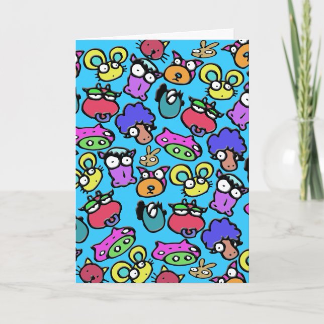 Funny animal cartoon birthday kids card (Front)