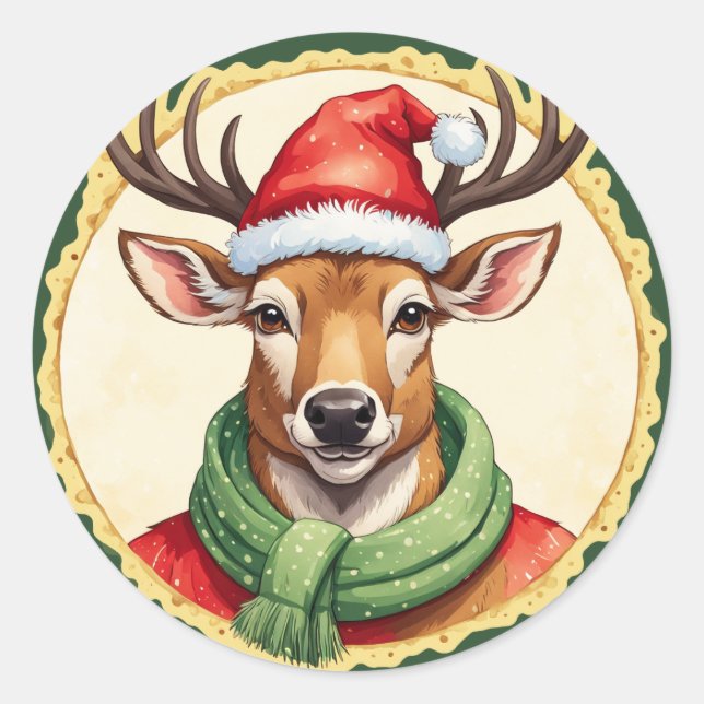 Funny Animal Christmas Favourites - Deer 2 Classic Round Sticker (Front)