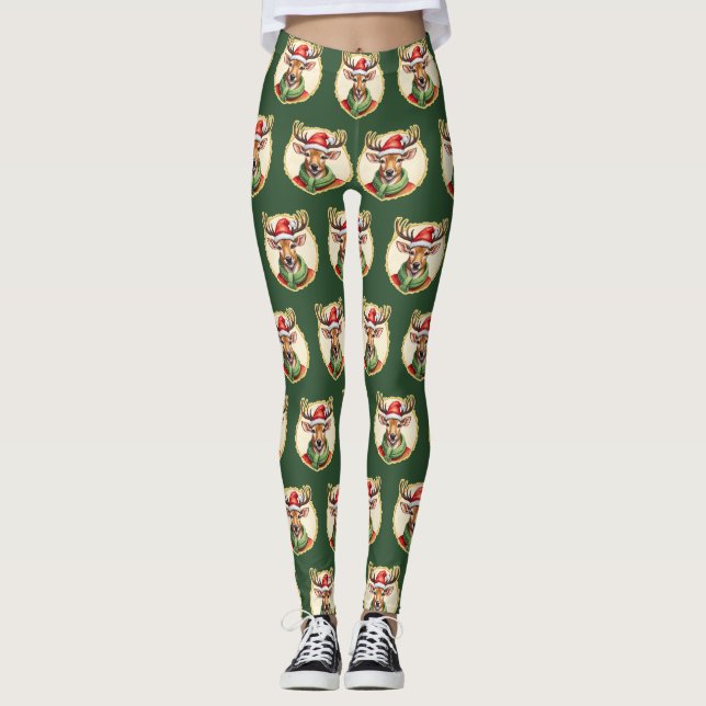 Funny Animal Christmas Favourites - Deer 2 Leggings (Front)