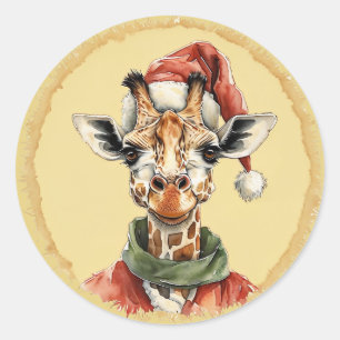 Funny Animal Christmas Favourites - Giraffe 1 Classic Round Sticker