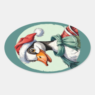 Funny Animal Christmas Favourites - Goose 3 Oval Sticker