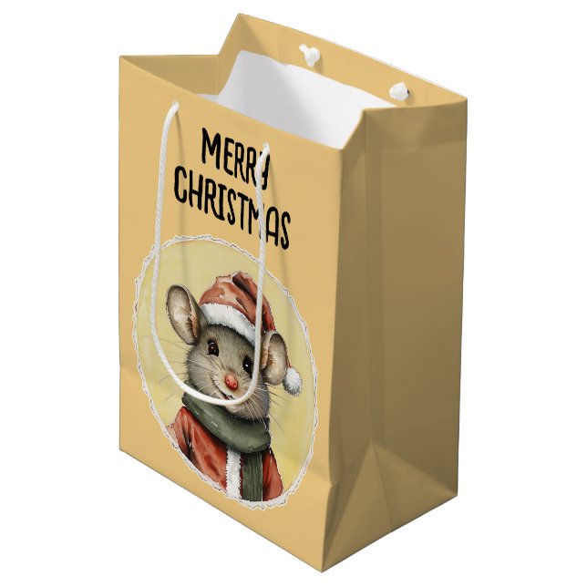 Funny Animal Christmas Favourites - Mouse 1 Medium Gift Bag (Front Angled)
