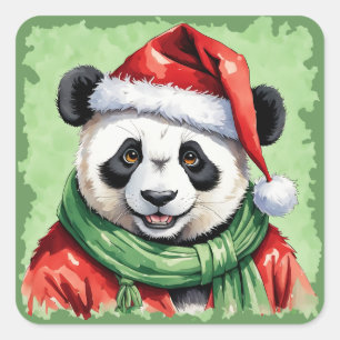 Funny Animal Christmas Favourites - Panda 1 Square Sticker