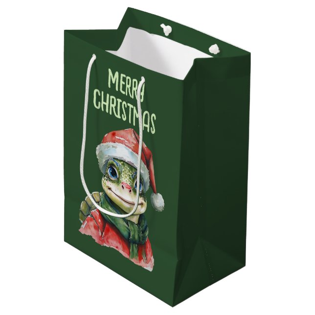 Funny Animal Christmas Favourites - Turtle 2 Medium Gift Bag (Front Angled)