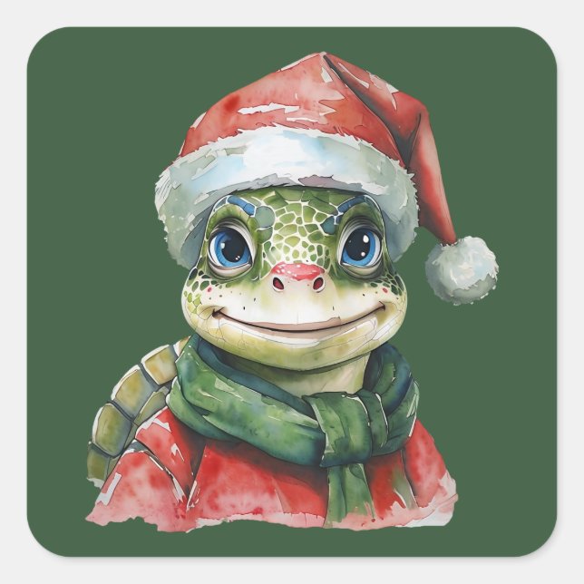 Funny Animal Christmas Favourites - Turtle 2 Square Sticker (Front)