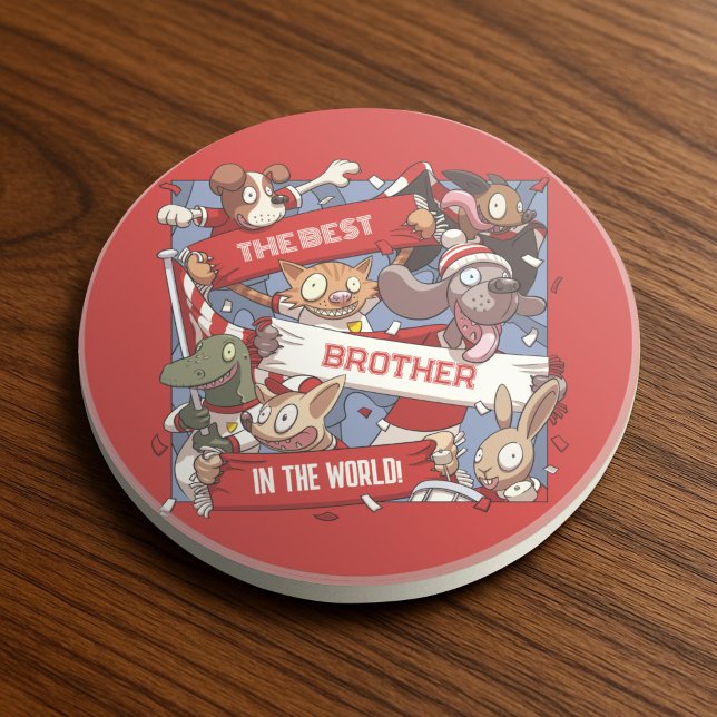Funny Animal Fans Best Brother Editable Cartoon Coaster (Creator Uploaded)