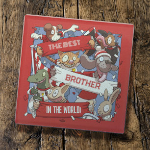 Funny Animal Fans Best Brother Editable Cartoon Glass Coaster