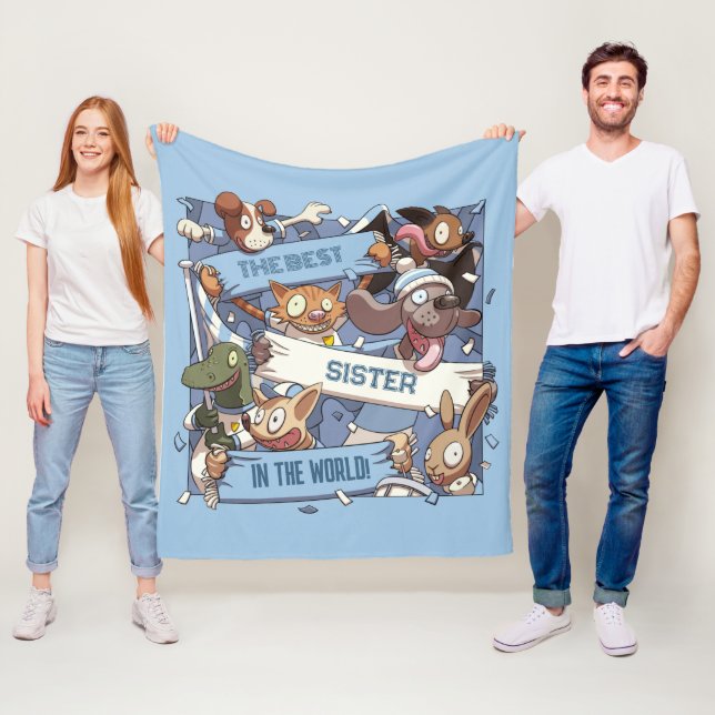 Funny Animal Fans Best Sister Sports Crowd Cartoon Fleece Blanket (In Situ)
