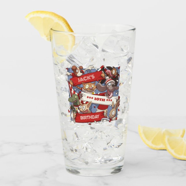 Funny Animal Fans Birthday Add The Name Cartoon Glass (Front Ice)