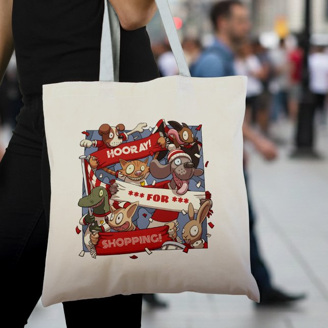 Funny Animal Fans Hooray For Shopping Dogs Cartoon Tote Bag (Creator Uploaded)
