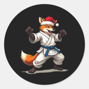 Funny Animal Fox In Karate Uniform For Christmas H Classic Round Sticker