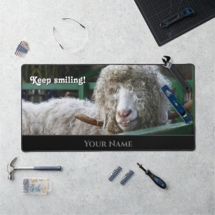 Funny animal funny sheep silly looking curly hair desk mat