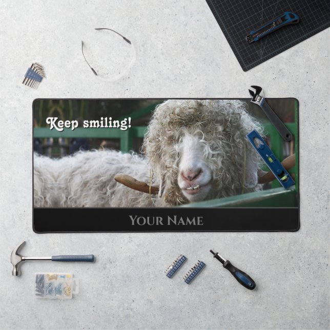 Funny animal funny sheep silly looking curly hair desk mat (Workstation)
