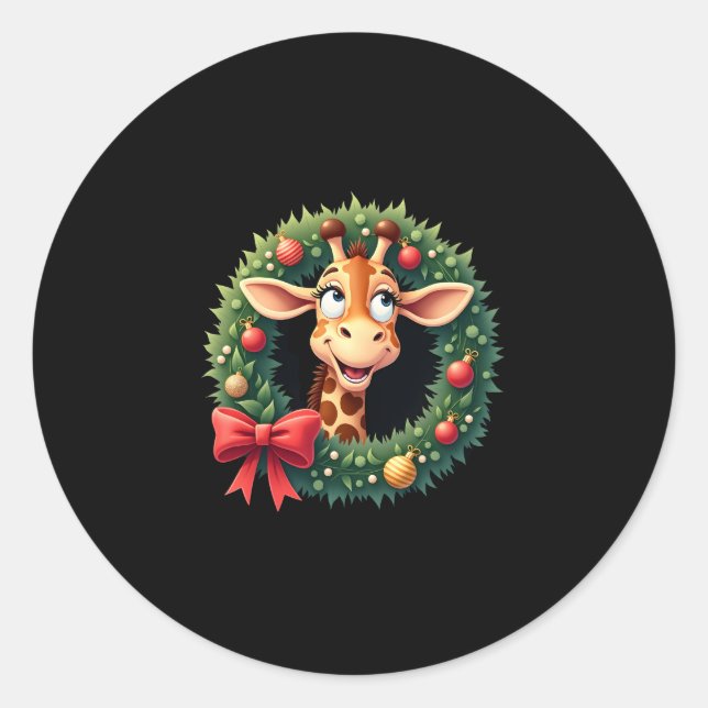 Funny Animal Giraffe Meme Face Festive Xmas T-Shir Classic Round Sticker (Front)