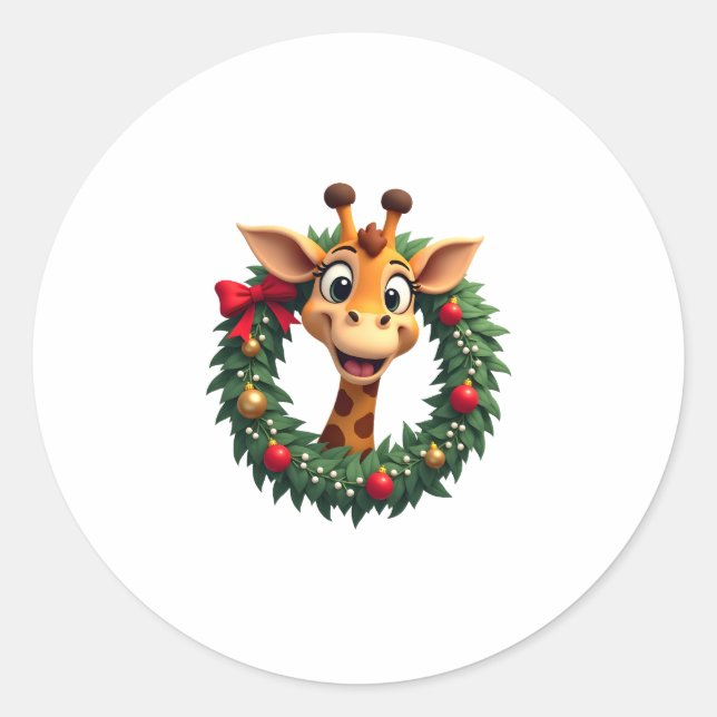 Funny Animal Giraffe Meme Face Festive Xmas T-Shir Classic Round Sticker (Front)