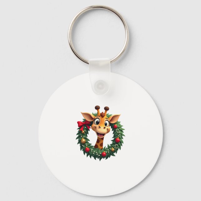 Funny Animal Giraffe Meme Face Festive Xmas T-Shir Key Ring (Front)