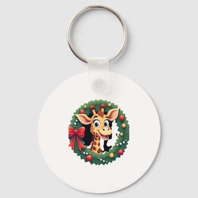 Funny Animal Giraffe Meme Face Festive Xmas T-Shir Key Ring (Front)