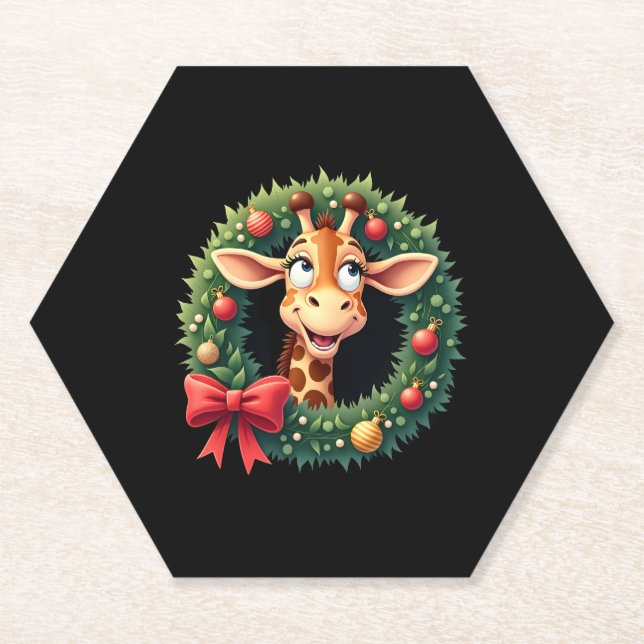 Funny Animal Giraffe Meme Face Festive Xmas T-Shir Paper Coaster (Front)