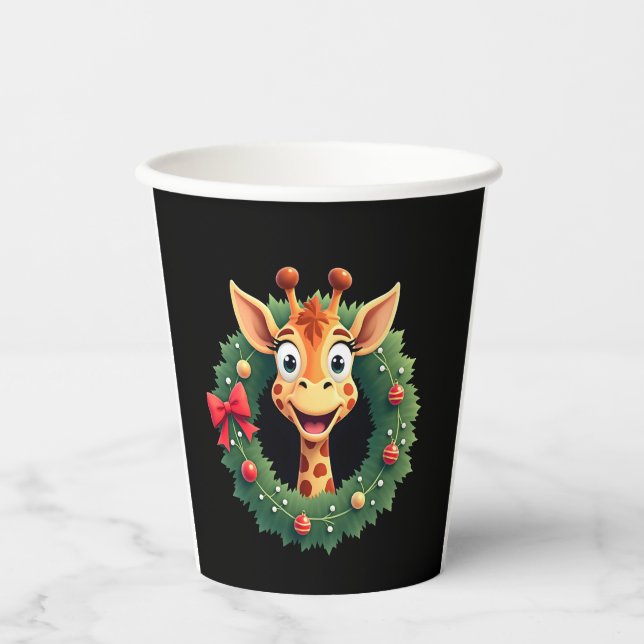 Funny Animal Giraffe Meme Face Festive Xmas T-Shir Paper Cups (Front)