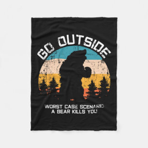 Funny Animal Go Outside Get Eaten By Bear Fleece Blanket