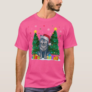 Funny Animal Lovers Wolf Santa Hat Ugly Christmas T-Shirt