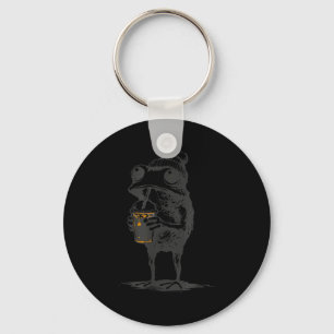 Funny animal meme frog drinking iced coffee men key ring