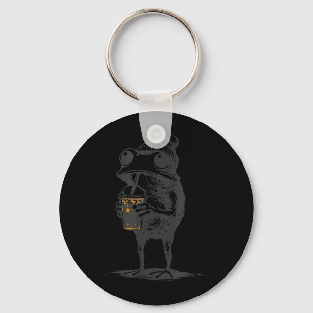 Funny Animal Meme Frog Drinking Iced Coffee Men Key Ring (Front)
