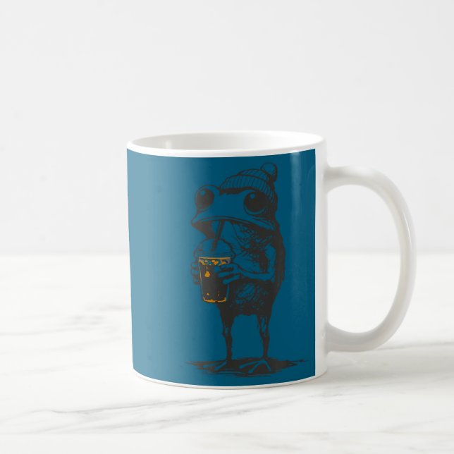 Funny animal meme frog drinking iced coffee men mug (Right)
