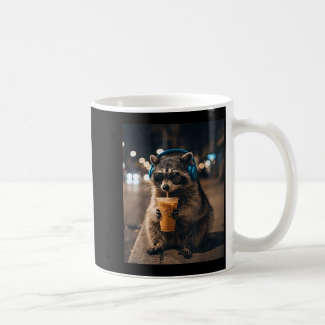 Funny animal meme racoon drinking iced coffee men mug (Right)