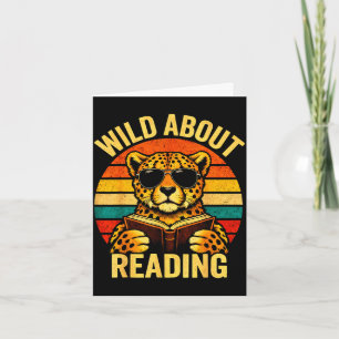 Funny animal meme wild about reading cheetah book card