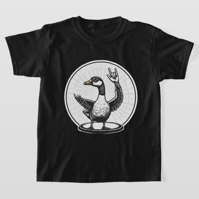 Funny Animal Music Gift | Cool Goose Rock Dancer T-Shirt (Laydown)
