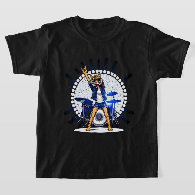 Funny Animal Music Gift | Cool Tiger Rock Dancer T-Shirt (Laydown)