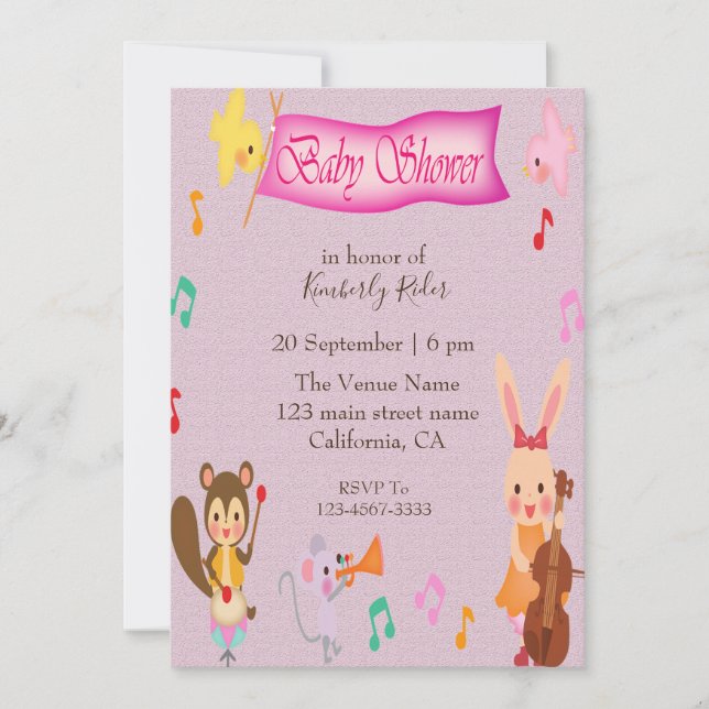 Funny Animal Musical Baby Shower Invitations (Front)