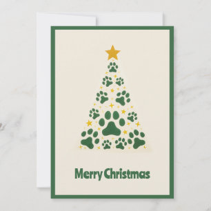Funny Animal Paws Green Modern Christmas Tree Holiday Card