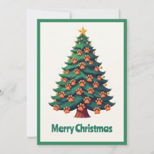 Funny Animal Paws Green Modern Christmas Tree Holiday Card