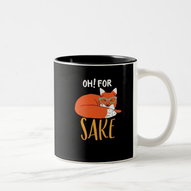 Funny Animal Pun and Humour Oh For Fox Sake Two-Tone Coffee Mug (Right)