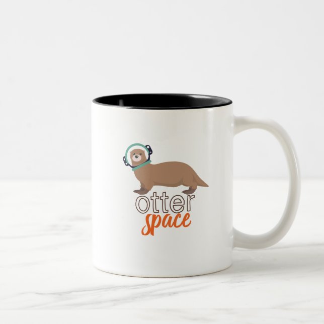 Funny Animal Puns Humour Otter Space Cartoon Two-Tone Coffee Mug (Right)