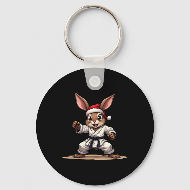 Funny Animal Rabbit In Karate Uniform For Christma Key Ring (Front)