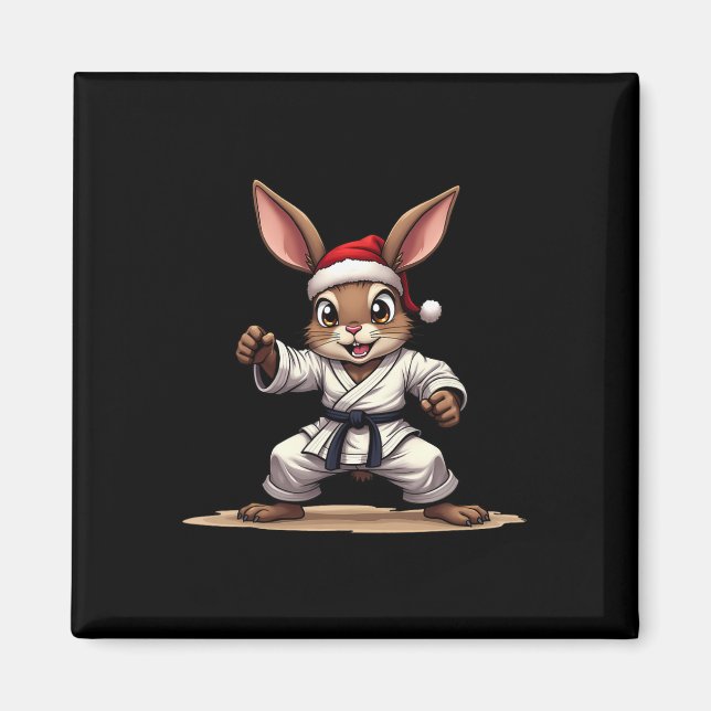Funny Animal Rabbit In Karate Uniform For Christma Magnet (Front)