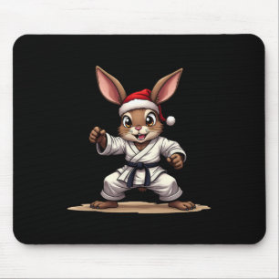 Funny Animal Rabbit In Karate Uniform For Christma Mouse Mat