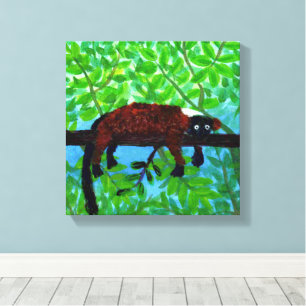 Funny Animal Red Lemur Painting Wildlife Canvas Print